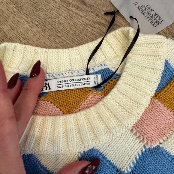 Kids Zara Argyle Sweater Size L Multicolor Knit Pullover - Picture 3 of 7